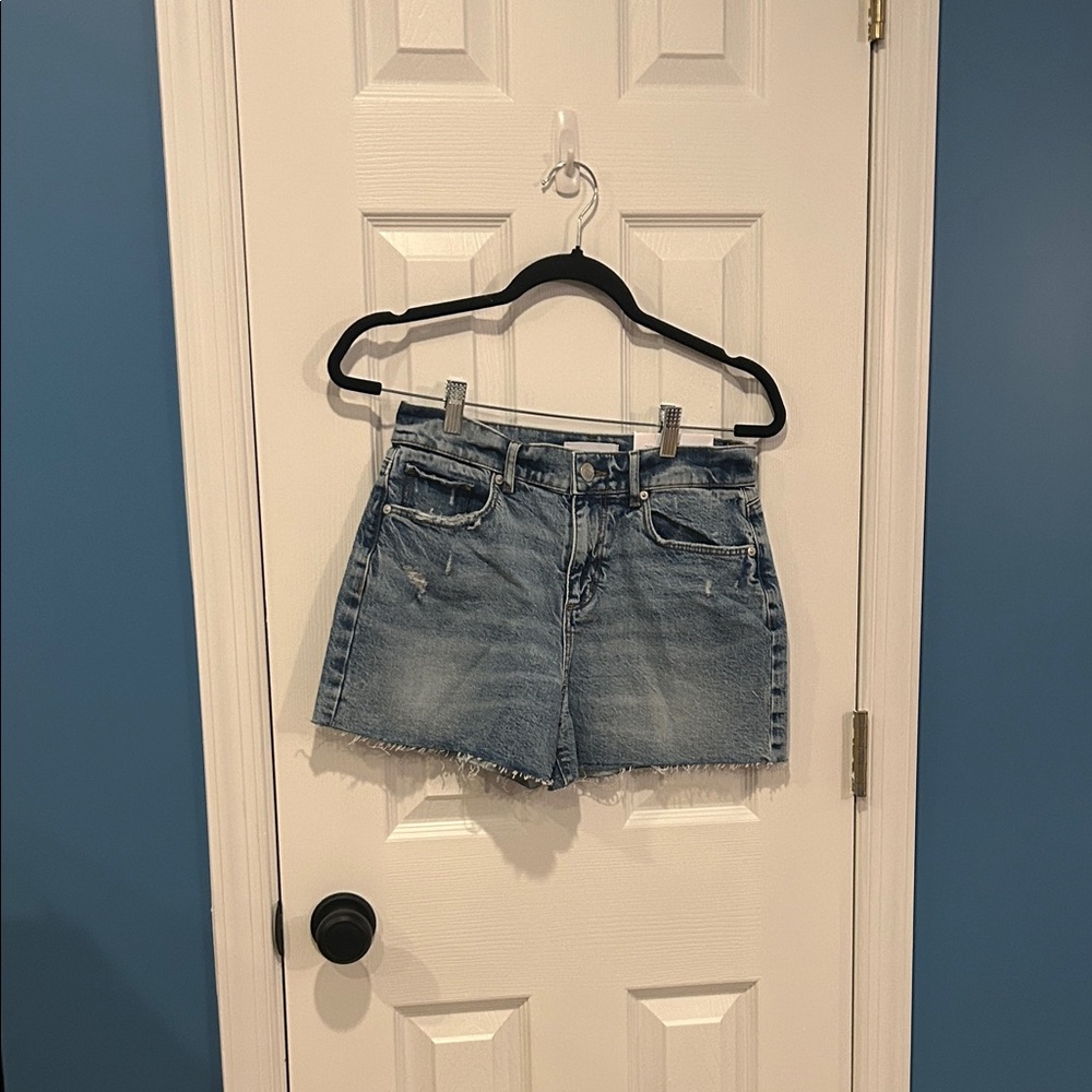 Loft Denim Blue Women's Shorts with frayed hem.